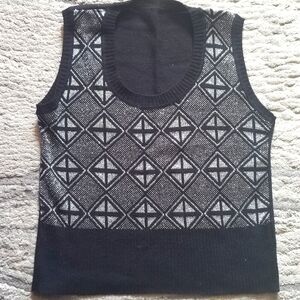 Silver and black geometric sweater vest